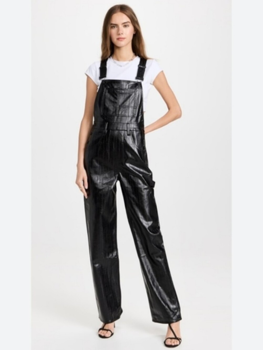 Good American Better Than Leather Overals Size 27 Black Eel